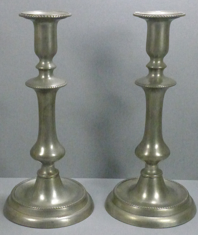 Pewter Antique Pair of American Pewter Candlesticks. Circa 1850